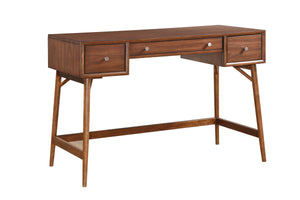 English Elm Modern Counter Height Writing Desk with Walnut Veneer, Brown Finish, Nickel Knobs, 3 Drawers, Mid-Century Flair for Home Office B01146476