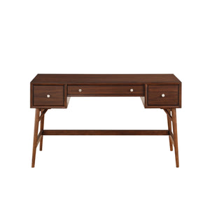 English Elm Brown Mid-Century Writing Desk with Walnut Veneer, Nickel Knobs, 3 Drawers for Home Office Stylish Workstation B01146475