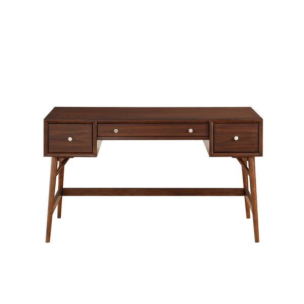 English Elm Brown Mid-Century Writing Desk with Walnut Veneer, Nickel Knobs, 3 Drawers for Home Office Stylish Workstation B01146475