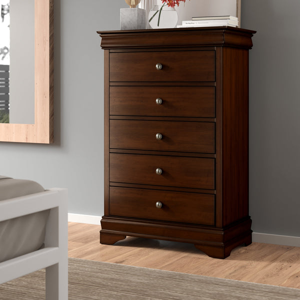 English Elm Louis Philippe 1pc Chest of Drawers in Cherry Okume Veneer with Brass Knobs, Hidden Drawer, 32x17.5x47.5" B01146480