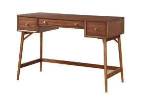 English Elm Modern Counter Height Writing Desk with Walnut Veneer, Brown Finish, Nickel Knobs, 3 Drawers, Mid-Century Flair for Home Office B01146476