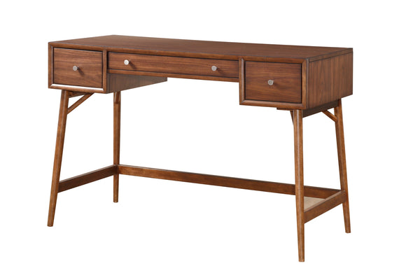 English Elm Modern Counter Height Writing Desk with Walnut Veneer, Brown Finish, Nickel Knobs, 3 Drawers, Mid-Century Flair for Home Office B01146476