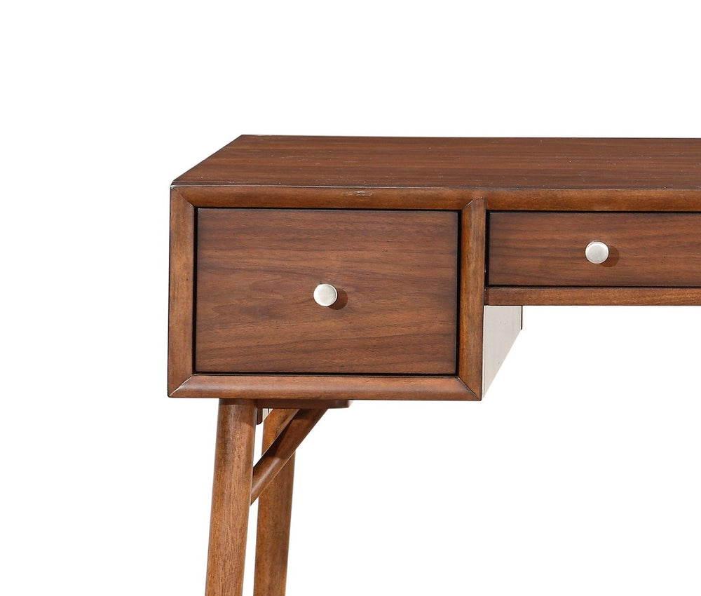 English Elm Modern Counter Height Writing Desk with Walnut Veneer, Brown Finish, Nickel Knobs, 3 Drawers, Mid-Century Flair for Home Office B01146476