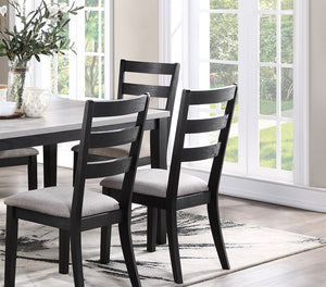 English Elm Rustic Solid Wood 7pc Dining Set 60" Table with Ladder-Back Cushioned Chairs & Bench, Charcoal Sand Finish B01146564