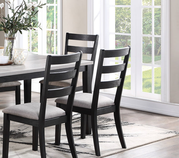 English Elm Rustic Solid Wood 7pc Dining Set 60" Table with Ladder-Back Cushioned Chairs & Bench, Charcoal Sand Finish B01146564