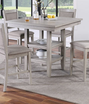 English Elm Dining Counter Height 5Pc Dining Set Square Table with Shelves Rustic Gray Cushioned Chairs Modern Chic B01146567