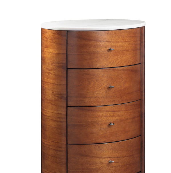 English Elm Walnut Hermes Chest with Marble Top, 5-Drawer Ball Bearing Glides, Elegant Bedroom Storage B01146546