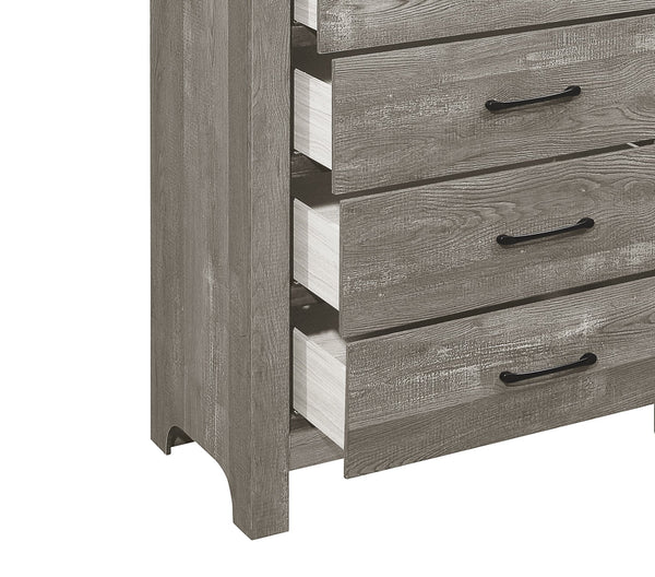 English Elm Rustic 5-Drawer Gray Chest with 3D Paper Veneer Texture, Black Metal Hardware, Modern Rustic Appeal B01146553