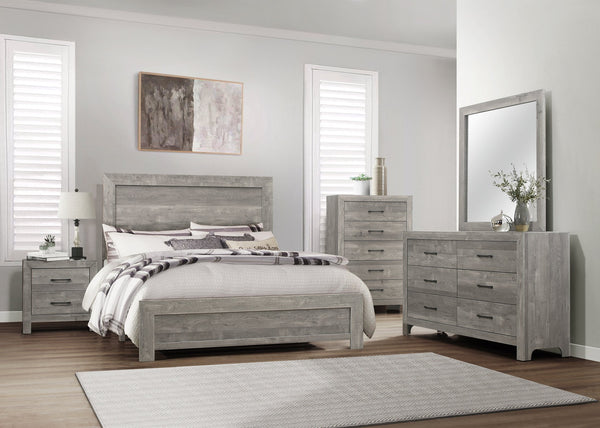 English Elm Rustic Queen Panel Bed with Gray 3D Printed Wood Veneer, Modern Rustic Framing, Easy Assembly B01154137