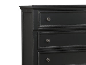 English Elm Casual Laurelin 5-Drawer Chest in Black Sand-Through Finish with Antiqued Bronze Knobs & Bun Feet B01146552