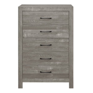 English Elm Rustic 5-Drawer Gray Chest with 3D Paper Veneer Texture, Black Metal Hardware, Modern Rustic Appeal B01146553