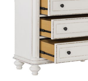 English Elm Traditional Baylesford Chest of Drawers Antique White Rub-Through Finish with Brown-Gray Top, Dark Knobs B01146549