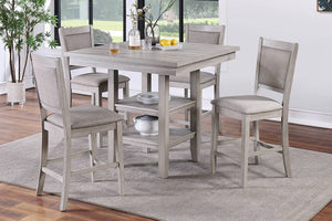 English Elm Dining Counter Height 5Pc Dining Set Square Table with Shelves Rustic Gray Cushioned Chairs Modern Chic B01146567