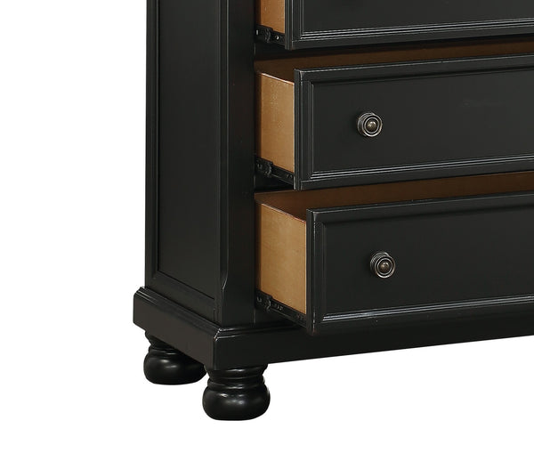English Elm Casual Laurelin 5-Drawer Chest in Black Sand-Through Finish with Antiqued Bronze Knobs & Bun Feet B01146552
