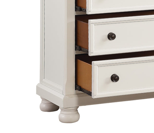 English Elm Casual White Five Drawer Chest with Bronze Knobs Bun Feet for Bedroom Storage B01146547