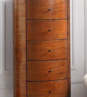 English Elm Walnut Hermes Chest with Marble Top, 5-Drawer Ball Bearing Glides, Elegant Bedroom Storage B01146546