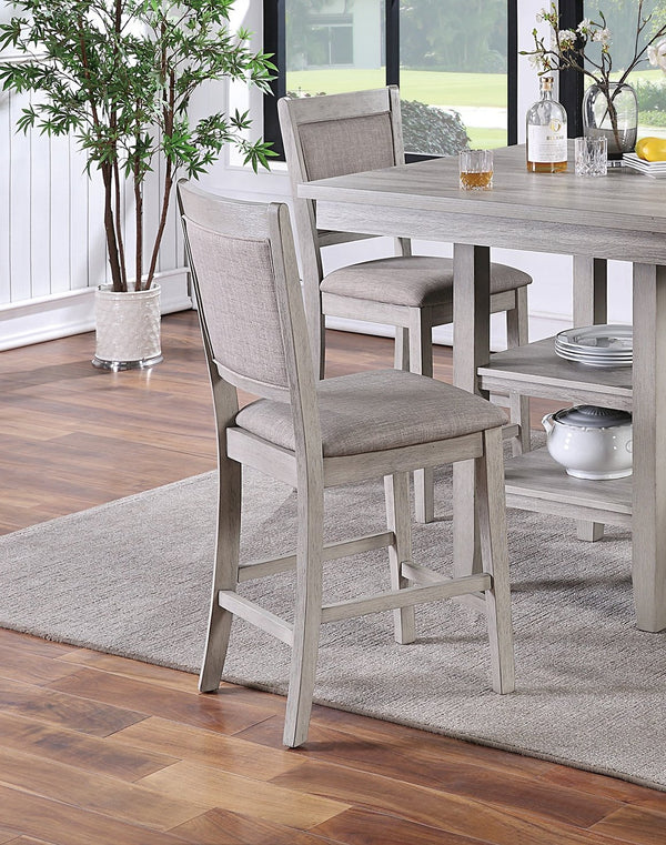 English Elm Dining Counter Height 5Pc Dining Set Square Table with Shelves Rustic Gray Cushioned Chairs Modern Chic B01146567