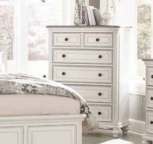 English Elm Traditional Baylesford Chest of Drawers Antique White Rub-Through Finish with Brown-Gray Top, Dark Knobs B01146549