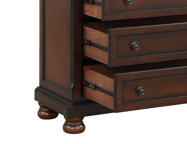 English Elm Transitional Chest of Five Drawers with Bun Feet, Brown Cherry Finish on Birch Veneer, 40"x18"x54" B01146551