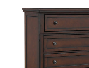 English Elm Transitional Chest of Five Drawers with Bun Feet, Brown Cherry Finish on Birch Veneer, 40"x18"x54" B01146551