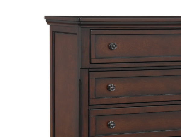 English Elm Transitional Chest of Five Drawers with Bun Feet, Brown Cherry Finish on Birch Veneer, 40"x18"x54" B01146551