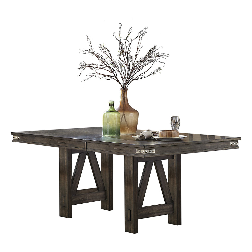 English Elm Brown Rustic Industrial 60-78" Dining Table with 18" Butterfly Leaf, Metal Rivet Accents, Solid Rubberwood Finish B011S00096