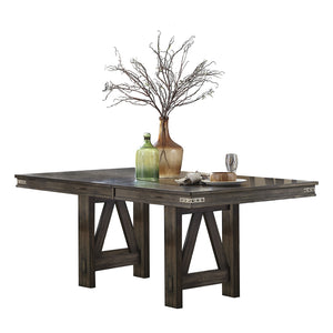 English Elm Brown Rustic Industrial 60-78" Dining Table with 18" Butterfly Leaf, Metal Rivet Accents, Solid Rubberwood Finish B011S00096