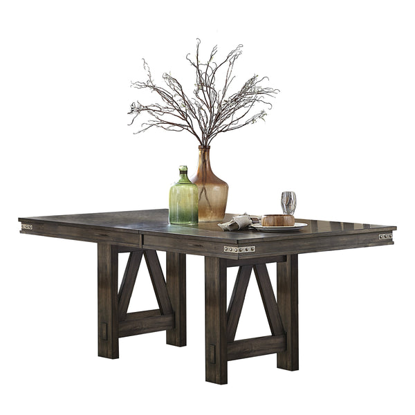 English Elm Brown Rustic Industrial 60-78" Dining Table with 18" Butterfly Leaf, Metal Rivet Accents, Solid Rubberwood Finish B011S00096