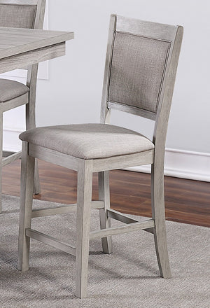 English Elm Dining Counter Height 5Pc Dining Set Square Table with Shelves Rustic Gray Cushioned Chairs Modern Chic B01146567