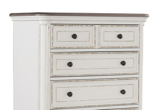 English Elm Traditional Baylesford Chest of Drawers Antique White Rub-Through Finish with Brown-Gray Top, Dark Knobs B01146549