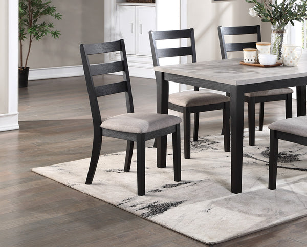 English Elm Rustic Solid Wood 7pc Dining Set 60" Table with Ladder-Back Cushioned Chairs & Bench, Charcoal Sand Finish B01146564