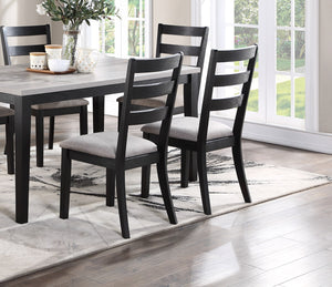English Elm Rustic Solid Wood 7pc Dining Set 60" Table with Ladder-Back Cushioned Chairs & Bench, Charcoal Sand Finish B01146564