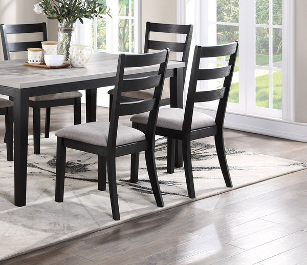 English Elm Rustic Solid Wood 7pc Dining Set 60" Table with Ladder-Back Cushioned Chairs & Bench, Charcoal Sand Finish B01146564