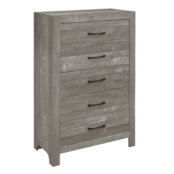 English Elm Rustic 5-Drawer Gray Chest with 3D Paper Veneer Texture, Black Metal Hardware, Modern Rustic Appeal B01146553