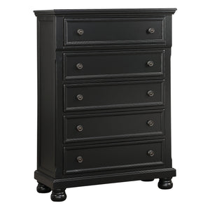 English Elm Casual Laurelin 5-Drawer Chest in Black Sand-Through Finish with Antiqued Bronze Knobs & Bun Feet B01146552