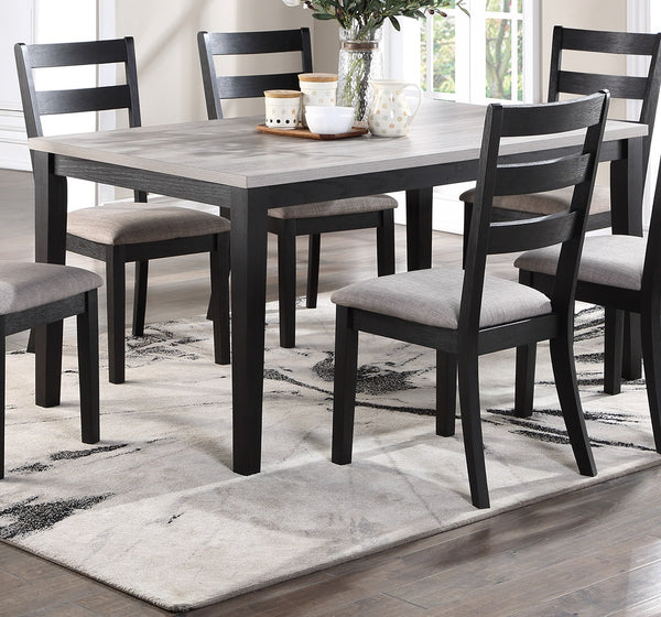 English Elm Rustic Solid Wood 7pc Dining Set 60" Table with Ladder-Back Cushioned Chairs & Bench, Charcoal Sand Finish B01146564