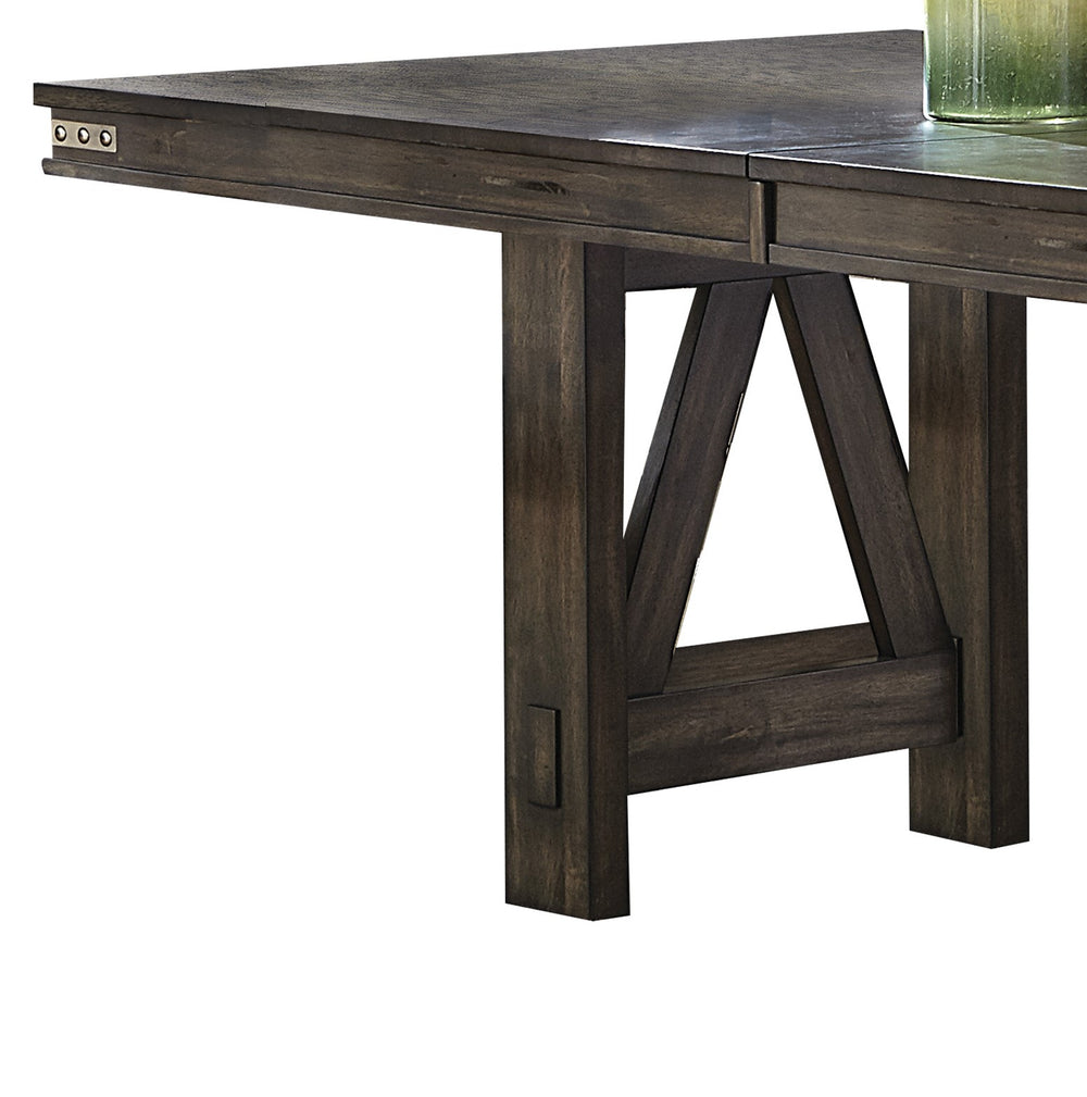 English Elm Brown Rustic Industrial 60-78" Dining Table with 18" Butterfly Leaf, Metal Rivet Accents, Solid Rubberwood Finish B011S00096