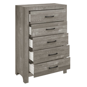 English Elm Rustic 5-Drawer Gray Chest with 3D Paper Veneer Texture, Black Metal Hardware, Modern Rustic Appeal B01146553