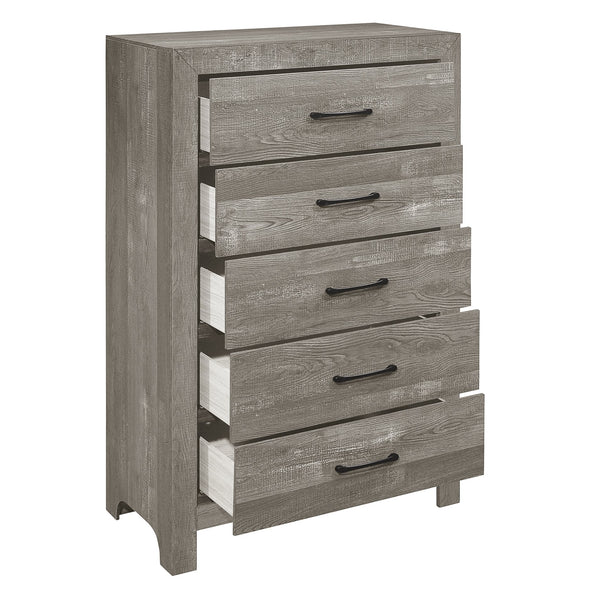 English Elm Rustic 5-Drawer Gray Chest with 3D Paper Veneer Texture, Black Metal Hardware, Modern Rustic Appeal B01146553