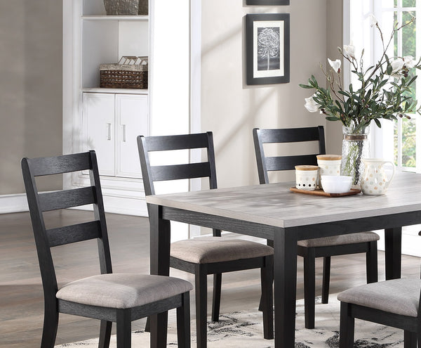 English Elm Rustic Solid Wood 7pc Dining Set 60" Table with Ladder-Back Cushioned Chairs & Bench, Charcoal Sand Finish B01146564