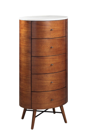 English Elm Walnut Hermes Chest with Marble Top, 5-Drawer Ball Bearing Glides, Elegant Bedroom Storage B01146546