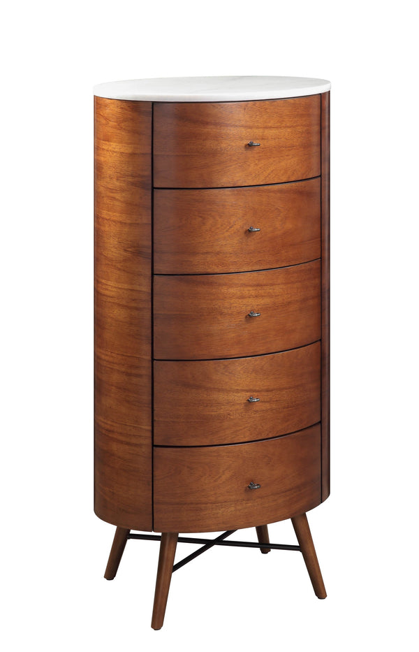 English Elm Walnut Hermes Chest with Marble Top, 5-Drawer Ball Bearing Glides, Elegant Bedroom Storage B01146546