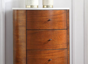 English Elm Walnut Hermes Chest with Marble Top, 5-Drawer Ball Bearing Glides, Elegant Bedroom Storage B01146546