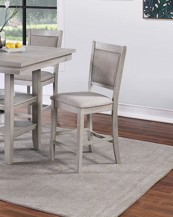 English Elm Dining Counter Height 5Pc Dining Set Square Table with Shelves Rustic Gray Cushioned Chairs Modern Chic B01146567
