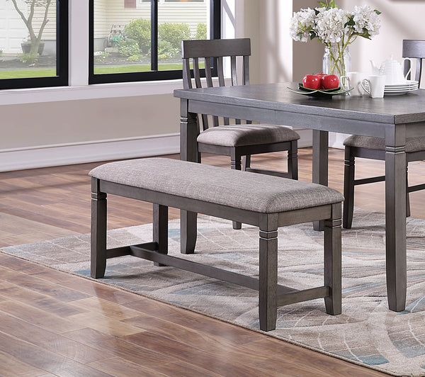 English Elm Dining 6-Piece Dining Set Grey Finish with Cushioned Upholstered Chairs and Bench, Solid Wood Look, 60" Table, Contemporary Style B011S00097