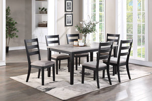 English Elm Rustic Solid Wood 7pc Dining Set 60" Table with Ladder-Back Cushioned Chairs & Bench, Charcoal Sand Finish B01146564