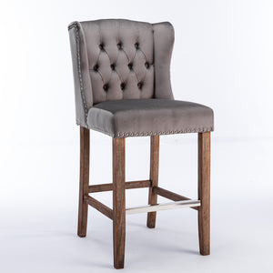 English Elm A&A Velvet Counter Height Bar Stools Set of 2 – 27" Wingback Upholstered Seats with Nailhead Trim, Tufted Back, Wood Legs, Grey W114341152