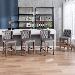 English Elm A&A Velvet Counter Height Bar Stools Set of 2 — 27" Wingback Upholstered Seats with Tufted Back and Nailhead Trim W114341152