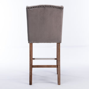 English Elm A&A Velvet Counter Height Bar Stools Set of 2 — 27" Wingback Upholstered Seats with Tufted Back and Nailhead Trim W114341152