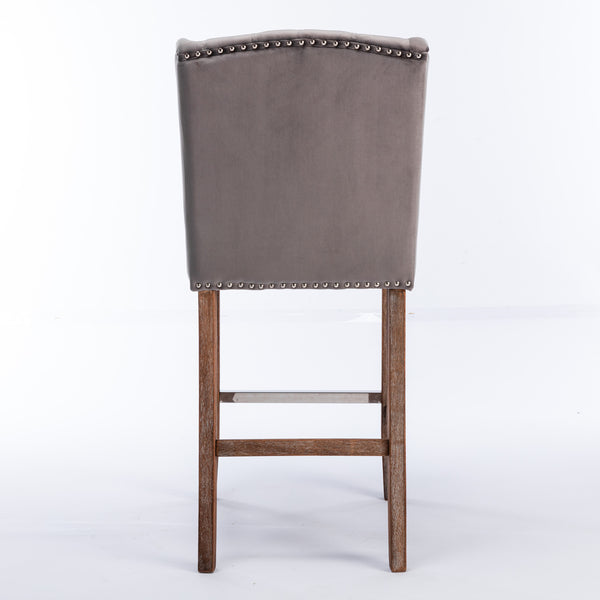 English Elm A&A Velvet Counter Height Bar Stools Set of 2 — 27" Wingback Upholstered Seats with Tufted Back and Nailhead Trim W114341152